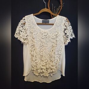 Elegant Cream Lace Overlay Women's Top